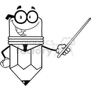 5888 Royalty Free Clip Art Business Pencil Cartoon Character Holding A Pointer