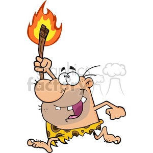 6812 Royalty Free Clip Art Happy Caveman Running With A Torch