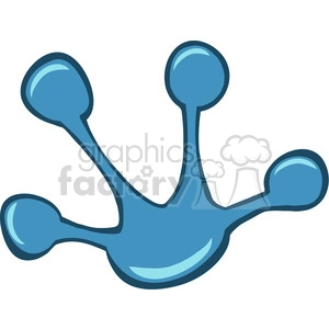 The image depicts a stylized cartoon footprint that is reminiscent of a frog's foot. It features four toes with bulbous tips, which are common characteristics of a frog's foot. The footprint appears in a playful, exaggerated form, often used in cartoons or illustrations for a humorous effect.