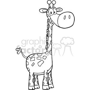 This is a black and white clipart image of a giraffe with an exaggeratedly large, round nose and eyes positioned on stalks on top of its head, giving it a humorous appearance. The giraffe's body has the typical spots and it seems to be in a standing position with a happy expression, simplified for a stylized, cartoonish effect.