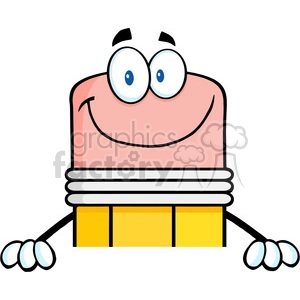 5878 Royalty Free Clip Art Smiling Pencil Cartoon Character Over Blank Sign