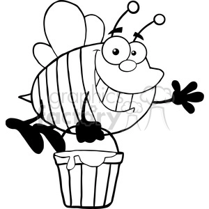 5576 Royalty Free Clip Art Smiling Bee Flying With A Honey Bucket And Waving For Greeting