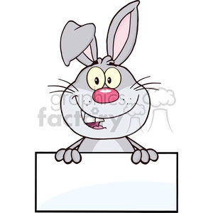 Royalty Free RF Clipart Illustration Cute Gray Rabbit Cartoon Mascot Character Over Blank Sign