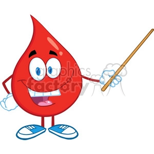 6185 Royalty Free Clip Art Red Blood Drop Character Holding A Pointer
