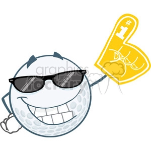 6496 Royalty Free Clip Art Smiling Golf Ball With Sunglasses And Foam Finger