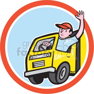 delivery truck driver wave in circle shape