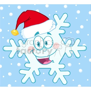 6965 Royalty Free RF Clipart Illustration Smiling Snowflake Cartoon Mascot Character With Santa Hat