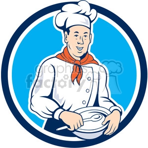 chef holding spoon and bowl front CIRC
