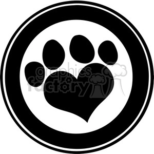 The clipart image features a paw print with a heart shape within it. It's a black and white design encircled by a bold line, giving the appearance of a badge or emblem.
