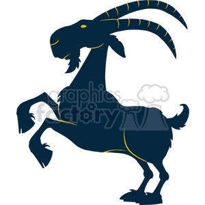 This is a clipart image of a goat in a stylized pose. The goat appears to be rearing up on its hind legs with its head turned to the side, mouth open as if bleating, and its front legs are bent as though it's in motion or dancing. It features prominent horns and a lively demeanor.