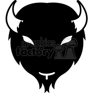 The image is a silhouette of a bison or buffalo head. It is a stylized and simplified black silhouette featuring the shapes of the bison's horns, eyes, and beard in a high-contrast design against a white background.