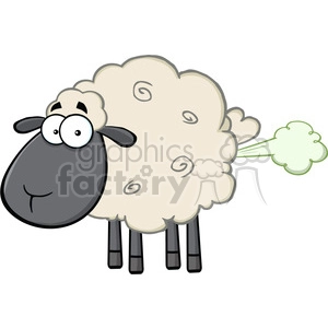 Royalty Free RF Clipart Illustration Cute Black Head Sheep Cartoon Mascot Character With Fart Cloud