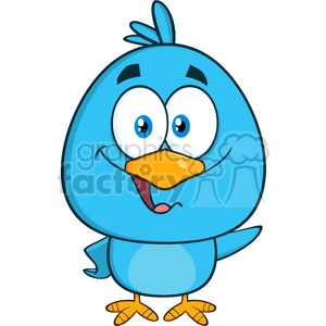 8811 Royalty Free RF Clipart Illustration Cute Blue Bird Cartoon Character Waving Vector Illustration Isolated On White