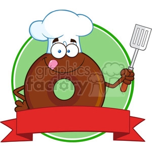 8711 Royalty Free RF Clipart Illustration Chocolate Chef Donut Cartoon Character Circle Label Vector Illustration Isolated On White