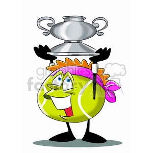 terry the tennis ball cartoon character holding a trophy