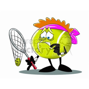 terry the tennis ball cartoon character with broken racket