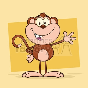 royalty free rf clipart illustration cute monkey cartoon character waving for greeting vector illustration with background