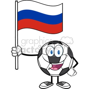 happy soccer ball cartoon mascot character holding a flag of russia vector illustration isolated on white background