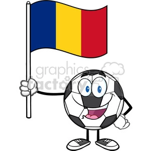 happy soccer ball cartoon mascot character holding a flag of romania vector illustration isolated on white background