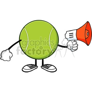 tennis ball faceless cartoon mascot character an announcement into a megaphone vector illustration isolated on white background