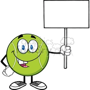 talking tennis ball cartoon mascot character holding a blank sign vector illustration isolated on white