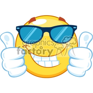 10460 Smiling Yellow Emoticon Cartoon Mascot Character With Sunglasses Giving Two Thumbs Up Vector