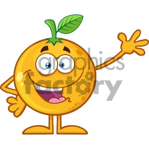 Royalty Free RF Clipart Illustration Happy Orange Fruit Cartoon Mascot Character Waving For Greeting Vector Illustration Isolated On White Background