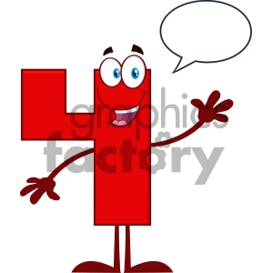 Royalty Free RF Clipart Illustration Happy Red Number Four Cartoon Mascot Character Waving For Greeting Vector Illustration Isolated On White Background With Speech Bubble