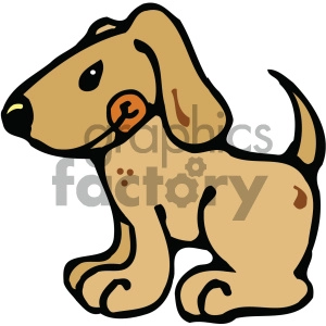 The clipart image features a cartoon depiction of a light brown dog with darker brown spots and a black outline. The dog is sitting and looking to the side, with one ear raised and eyes wide open. It appears to be a simple, friendly illustration of a canine.