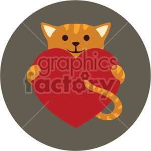 cat holding big heart on circle background