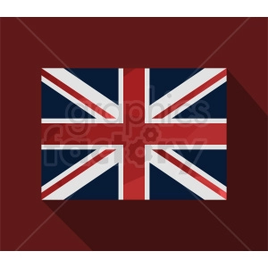 The image is a stylized representation of the United Kingdom (UK) flag, commonly known as the Union Jack. It features a geometric design of the flag's iconic red, white, and blue colors in a flat graphic style, set against a dark red background.