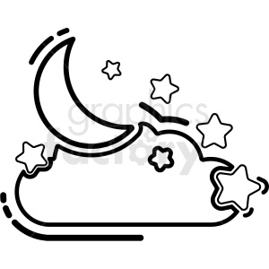 black and white moon and stars outline icon vector