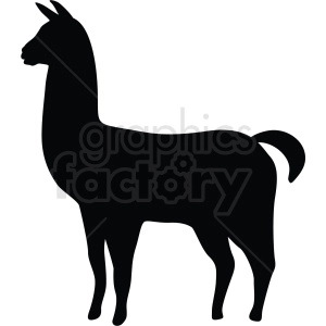 This is a simple, black silhouette of a llama. The llama stands in profile with its characteristic long neck, curved ears, and a full body.