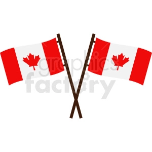 The image shows two Canadian flags crossed at the poles on a white background. Each flag consists of two vertical red bars on the sides and a white square in the middle, with a red maple leaf centered on the white.