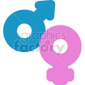 The clipart image features two symbols traditionally associated with gender: a blue circle with an arrow pointing up and to the right, representing the male gender, and a pink circle with a plus sign at the bottom, representing the female gender.