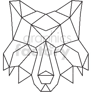 The image shows a stylized, geometric line drawing of a canid animal's face that could represent a wolf or a dog. The image features sharp angles and consists of various triangles and polygons to create an abstract representation of the animal.