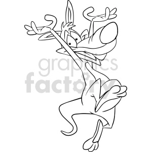 The clipart image depicts a cartoon rabbit hanging onto a branch with a surprised or panicked expression. The rabbit's body and limbs are stretched out, emphasizing its dynamic and possibly precarious situation.