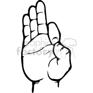 The clipart image shows a hand gesture that represents a letter in the American Sign Language (ASL) alphabet. Based on the positioning of the fingers and the orientation of the hand, this hand sign appears to correspond to the letter 'F' in ASL.