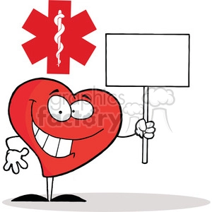  Friendly Heart Character Holding a Blank White Sign inFront of a Red Cross