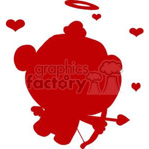A Silhouette of a Cute Cupid with Bow and Arrow Flying With Hearts