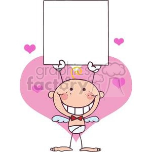Cartoon Stick Cupid with Banner and Pink Hearts