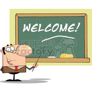 A Male School Teacher With A Pointer Displayed On Chalk Board Text Welcome!