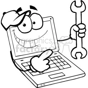 Laptop Cartoon Character Holding A Wrench