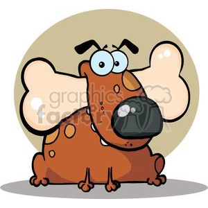 This clipart image features a comical cartoon dog with exaggerated features: large floppy ears, big googly eyes, a big round nose, and a humorous expression. The dog has a brown coat with spots and is depicted sitting down