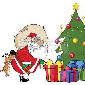 3864-Dog-Biting-A-Santa-Claus-Under-A-Christmas-Tree