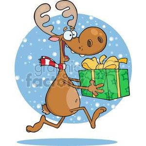 3332-Happy-Reindeer-Runs-With-Gift