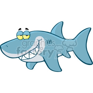 The image is a cartoon representation of a Great White Shark. It has a comical design with exaggerated features like big, buggy eyes with yellow-tinted glasses, a wide smile showcasing sharp teeth, and a playful expression.