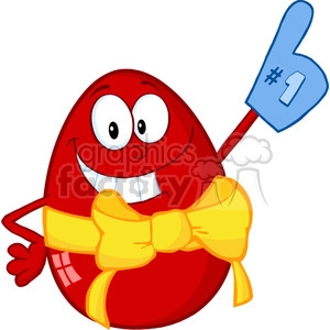 Royalty-Free-RF-Copyright-Safe-Happy-Red-Easter-Egg-Cartoon-Character-Wearing-A-Number-One-Glove