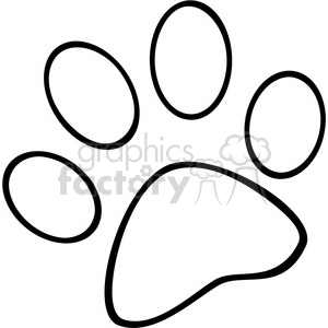 The image contains a simple black-and-white line drawing of a single animal paw print. 