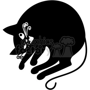 The image depicts a stylized silhouette of a black cat. The cat's pose suggests it is sitting with its body turned slightly to one side. Its eyes are represented by two white spots, and it has distinctive white markings on its face to suggest whiskers. The image is a simple graphic representation rather than a detailed illustration.